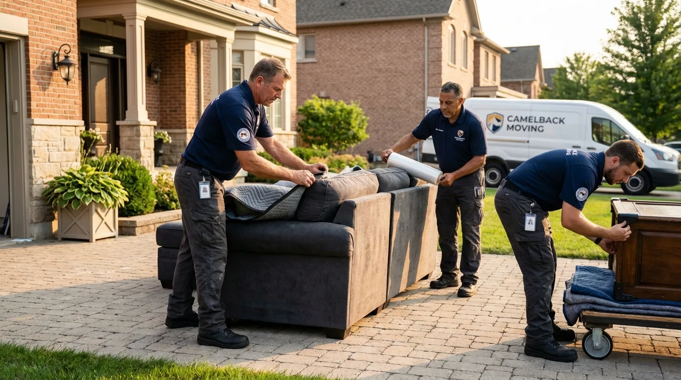 Large estate moving crew wrapping furniture in Payson, IL